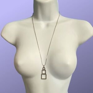 ROGET Silver Tone Necklace Stacked Boxes Design Vintage Pendant